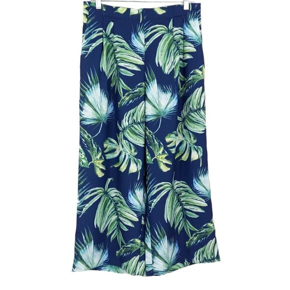 J. Peterman Tropical Palm Leaves Cropped Wide Leg Pants Women's 8 Boho Beach - Picture 1 of 10